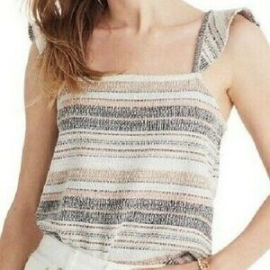 Madewell | Textured Pink and Cream Flutter Sleeve Tank Top Size M